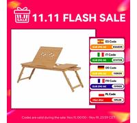HOMCOM Mesa Ordenador Portátil Bambú Bandeja Cama Plegable Ajustable Reclinable Natural Bamboo