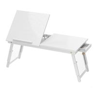 HOMCOM Mesa para Cama Plegable y Ajustable Superficie para Portátil en Bambú con Tablero Inclinable 83,5x33x34 cm Blanco Aosom España