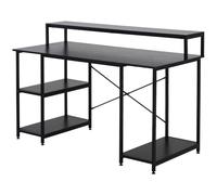 HomCom Mesa para computadora 140x60x93 cm, 3 estantes, marco metálico, negro