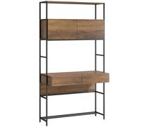HOMCOM Mesa para ordenador con estanterías y 2 cajones para oficina en casa, 185 cm de alto, acabado madera marrón