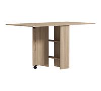 HOMCOM Mesa Plegable de Cocina con 2 Alas Abatibles de Madera 2 Estantes y Ruedas para Cocina Comedor 75x140x74 cm Madera Natural Aosom España