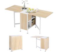 HOMCOM Mesa Plegable de Comedor con Alas Abatibles Roble/Blanco