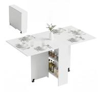 HOMCOM Mesa Plegable de Comedor con Ruedas 75x140x74 cm Blanco | Mesa de Cocina Plegable, con Ruedas, Alas Abatibles, para 4-6 Personas