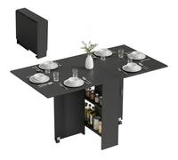 HOMCOM Mesa Plegable de Comedor con Ruedas 75x140x74 cm Negro | Mesa de Cocina Plegable, Alas Abatibles, Estantes, para 4-6 Personas