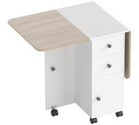 HOMCOM Mesa Plegable de Comedor con Ruedas Alas Abatibles 2 Cajones y Armario Hasta 6 Personas 120x60x76,5 cm Blanco y Natural