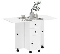 HOMCOM Mesa Plegable con Ruedas y Alas Abatibles Mesa Auxiliar Multifuncional con Almacenaje 120x60x76,5 cm Blanco Aosom España