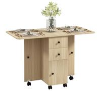 Homcom mesa plegable de comedor, mesa de cocina plegable, con ruedas, alas abatibles, 2 cajones, estante y armario, hasta 6 personas, para salón, espacio pequeño, 120x60x76,5 cm, natural
