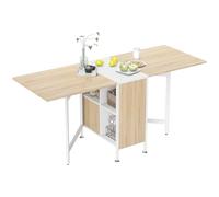 HOMCOM Mesa Plegable de Comedor, Mesa de Cocina Plegable, con Alas Abatibles, 4 Compartimentos, 3 Formas, hasta 4 Personas, para Salón, Espacio Pequeño, 169x60x75 cm, Roble y Blanco