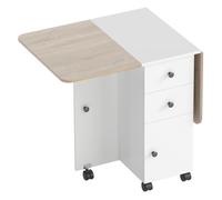 HOMCOM Mesa Plegable de Comedor, Mesa de Cocina Plegable, con Ruedas, Alas Abatibles, 2 Cajones, Estante y Armario, hasta 6 Personas, para Salón, Espacio Pequeño, 120x60x76,5 cm, Blanco y Natural