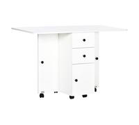 HomCom Mesa plegable con ruedas y alas abatibles con almacenaje 120x60x76,5 cm Blanco