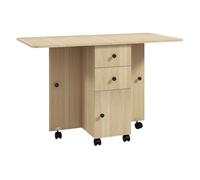 HOMCOM Mesa Plegable de Comedor, Mesa de Cocina Plegable, con Ruedas, Alas Abatibles, 2 Cajones, Estante y Armario, hasta 6 Personas, para Salón, Espacio Pequeño, 120x60x76,5 cm, Natural