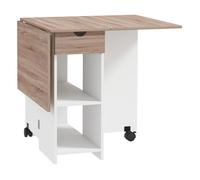 Homcom mesa plegable de comedor mesa de cocina plegable con ruedas alas abatibles cajón y estantes para 2-4 personas 120x72x75 cm roble y blanco