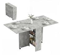 HOMCOM Mesa Plegable de Comedor Mesa de Cocina Plegable con Ruedas Alas Abatibles y Estantes para 4-6 Personas 75x140x74 cm Gris Cemento