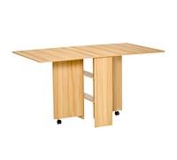 HOMCOM Mesa Plegable de Comedor Mesa de Cocina Plegable con Ruedas Alas Abatibles y Estantes para 4-6 Personas 80x140x74cm cm Teca