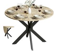 Homcom mesa plegable de comedor, mesa de cocina plegable redonda, para 2-6 personas, con ala abatible, marco de acero doble x, para salón, espacio pequeño, ø110x76 cm, natural
