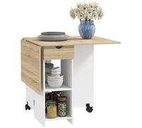 Homcom mesa plegable de comedor mesa de cocina plegable con ruedas alas abatibles cajón y estantes para 2-4 personas 120x72x75 cm roble y blanco 72 cm