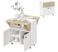 HOMCOM Mesa Plegable, Mesa Abatible Móvil, Armario Oculto, Blanco | Estante oculto, comedor, sala de estar, espacios pequeños