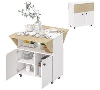 HOMCOM: Mesa plegable y móvil para cocina, ideal para 2-4 personas, con ruedas
