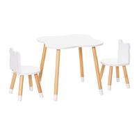 HOMCOM Mesa y Silla Infantil con 2 Sillas de Madera para Sala de Juegos para Niños de +12 Meses Blanco Aosom España