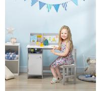 HOMCOM Mesa y silla infantil con tablero borrable Blanco-Escritorio para niños a partir de 5 años 90L x 45W x 85H cm Gris Gris claro
