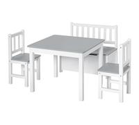 HOMCOM Mesa y Sillas Infantiles de 4 Piezas Mesa Infantil con 2 Sillas y Banco con Almacenaje Juego de Muebles para Actividades para Niños de +3 Años para Dormitorio Sala de Juegos Gris y Blanco