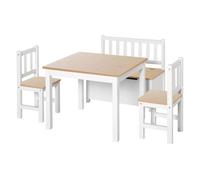 HOMCOM Mesa y Silla Infantil con 2 Sillas y Banco para Actividades para Niños de +3 Años para Dormitorio Gris y Blanco Aosom España