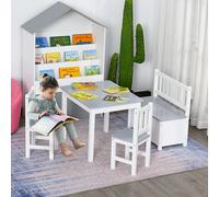 HOMCOM Mesa y Sillas Infantiles de 4 Piezas para Niños de +3 Años Gris y Blanco