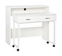 HomCom Mesa de escritorio apilable 2 cajones con ruedas 100x36x88 cm Blanco