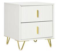HOMCOM Mesilla de Noche con 2 Cajones Mesita de Noche Mesita Auxiliar con Patas de Metal para Dormitorio 40x40x47 cm Blanco BLANCO 40x40x47 cm