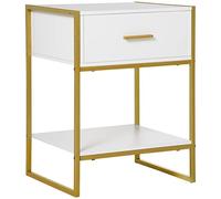 HOMCOM Mesilla de Noche Mesa de Noche Mesa Auxiliar con 1 Cajón y Estante de Almacenamiento para Dormitorio Habitación Estilo Moderno 45x40x60 cm Blanco, 831-535