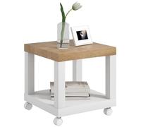 HOMCOM Mesita Auxiliar con Ruedas para Sofá 40x40x40 cm Natural y Blanco