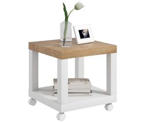 HOMCOM Mesita Auxiliar con Ruedas para Sofá 40x40x40 cm Natural y Blanco