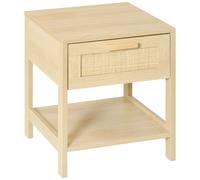 HOMCOM Mesita de Noche 40x40x48 cm Madera Mesa Auxiliar con Cajón de Ratán Estante Inferior Base Elevada para Dormitorio Color Madera Aosom España