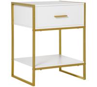 HOMCOM Mesita de Noche Auxiliar con 1 Cajón y Estante de Almacenamiento para Dormitorio Salón Oficina Estilo Moderno 45x40x60 cm Blanco Aosom España