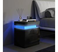 HOMCOM Mesita de Noche Blanca con Luz LED Mando a Distancia 45x35x52 cm Negro