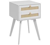 HOMCOM Mesita de Noche Cannage Ratán con 2 Cajones 40x40x60 cm Blanca