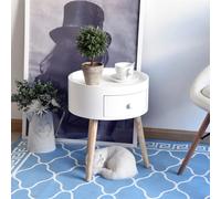HOMCOM Mesita de Noche con 1 Cajón Mesa Auxiliar Redonda con Borde Elevado y 3 Patas de Madera para Dormitorio Sala Ø38x45 cm Blanco Aosom España