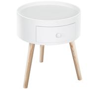 HOMCOM Mesita de Noche con 1 Cajón Mesa Auxiliar Redonda con Borde Elevado y 3 Patas de Madera para Dormitorio Sala Ø38x45 cm Blanco Aosom España