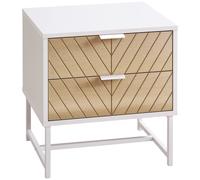 HOMCOM Mesita de noche 2 cajones con patas de acero 45x39x48 cm Blanco y Roble