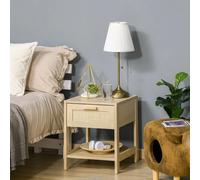HomCom Mesita de noche 40x40x48 cm madera con cajón de ratán, estante inferior y base elevada
