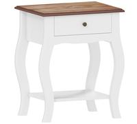 HOMCOM Mesita de Noche con Cajón y Estante Abierto de Estilo Francés en Madera, 45x35x55 cm, Blanco y Roble