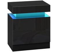 HOMCOM Mesita de Noche Blanca con Luz LED Mando a Distancia 45x35x52 cm Negro