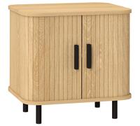 HOMCOM Mesita de noche con puertas de lamas y patas de acero, para dormitorio y salón, roble