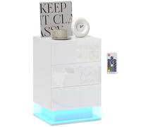 HOMCOM Mesita de Noche con Tira LED 3 Cajones 40x35x60 cm Blanco Brillo