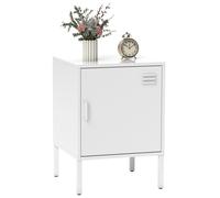 HOMCOM Mesita de noche de acero, mesa auxiliar multiusos, estante ajustable, para dormitorio, salón, Blanco Aosom España
