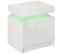 HomCom Mesita de Noche Decorativa con Luz LED, 2 cajones y mando a distancia Blanco 45x35x52 cm
