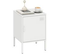 HOMCOM, mesita de noche, mesa auxiliar con estante ajustable, estructura de acero, color blanco