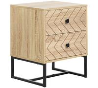 HOMCOM Mesita de Noche Mesa Auxiliar Mesilla de Noche con 2 Cajones y Patas de Metal Estilo Moderno para Dormitorio Salón Oficina 48x39,5x60 cm Natural