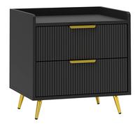 HOMCOM Mesita de noche, mesa de noche con 2 cajones acanalados, patas de metal doradas, 50 x 40 x 50 cm, negro