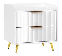 HOMCOM Mesita de noche, mesa de noche con 2 cajones ranurados, patas de metal doradas, 50 x 40 x 50 cm, blanco